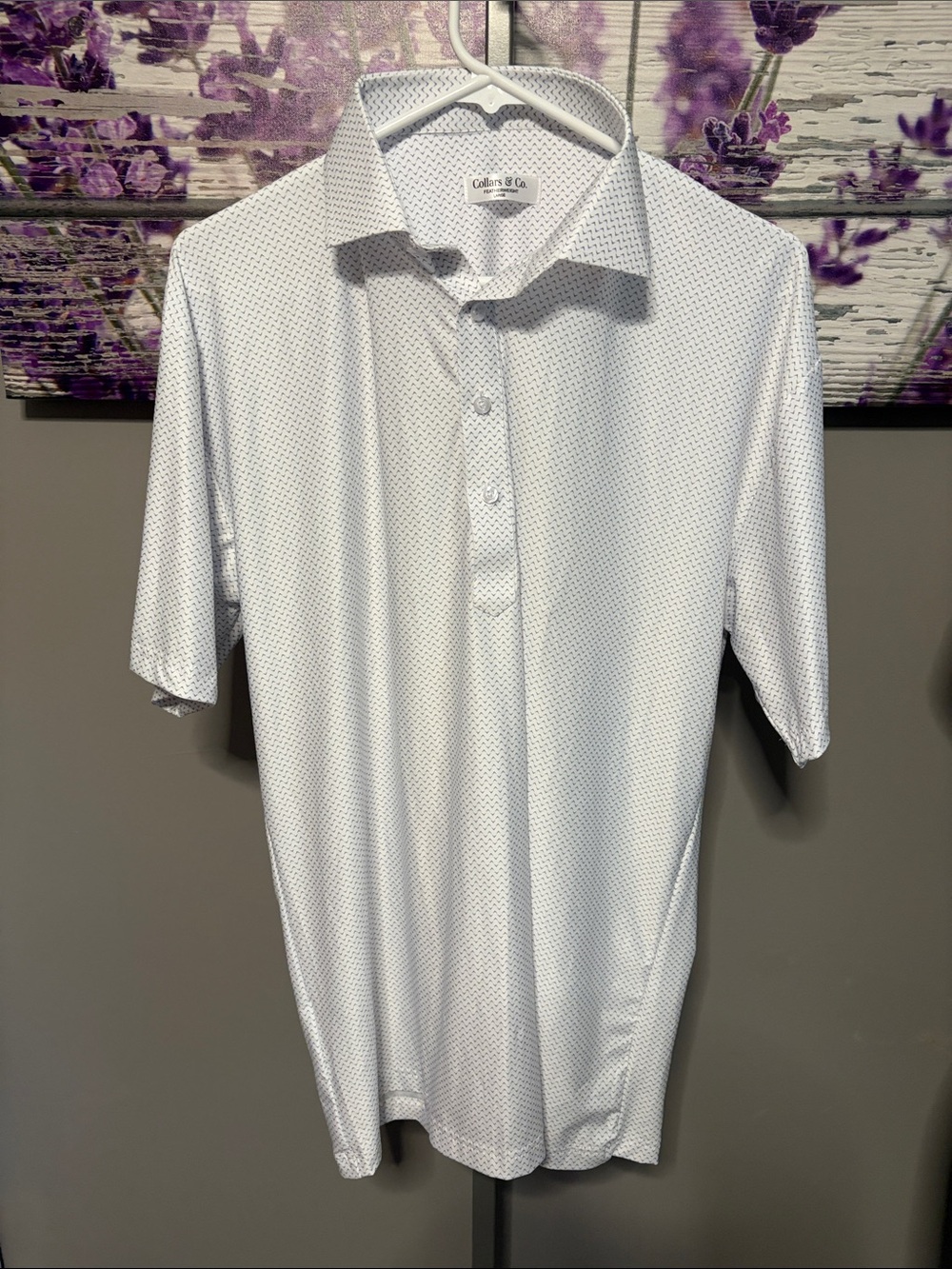 Men's Collars and Co White Polo Shirt  Geometric Pattern Lightweight Size L NWOT